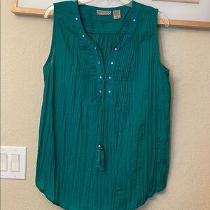 Art and Soul Teal Sleeveless Blouse with Tassel